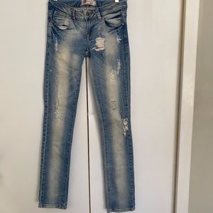 Original Denim Factory Long Skinny Distressed Blue Jeans Size 6